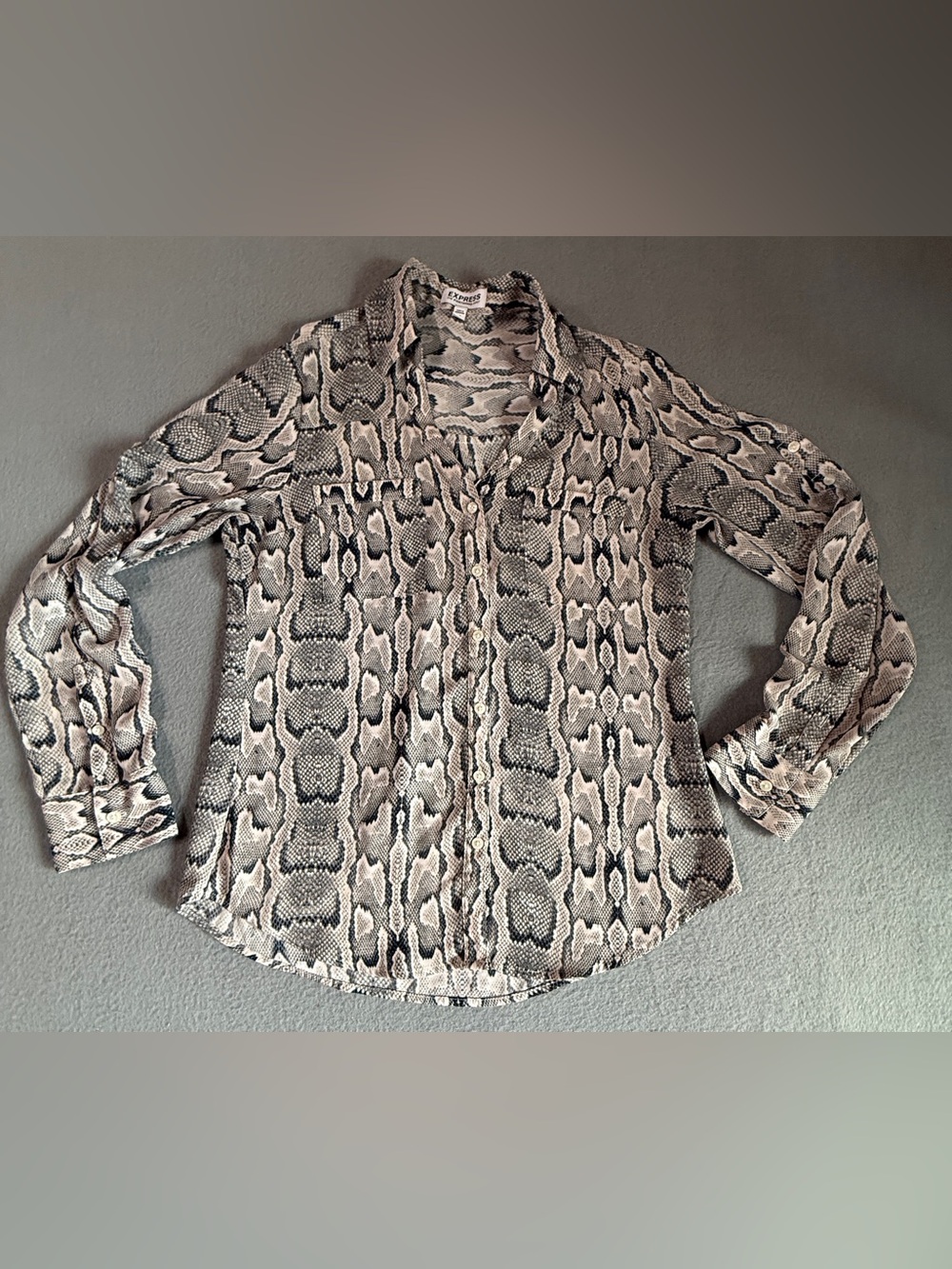 Express Men's Snake-Print Button-Up Shirt - Black, Gray, White